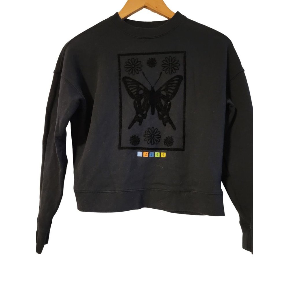 Maisie Wilen Women Black Butterfly SweatShirt designer Cropped size Small